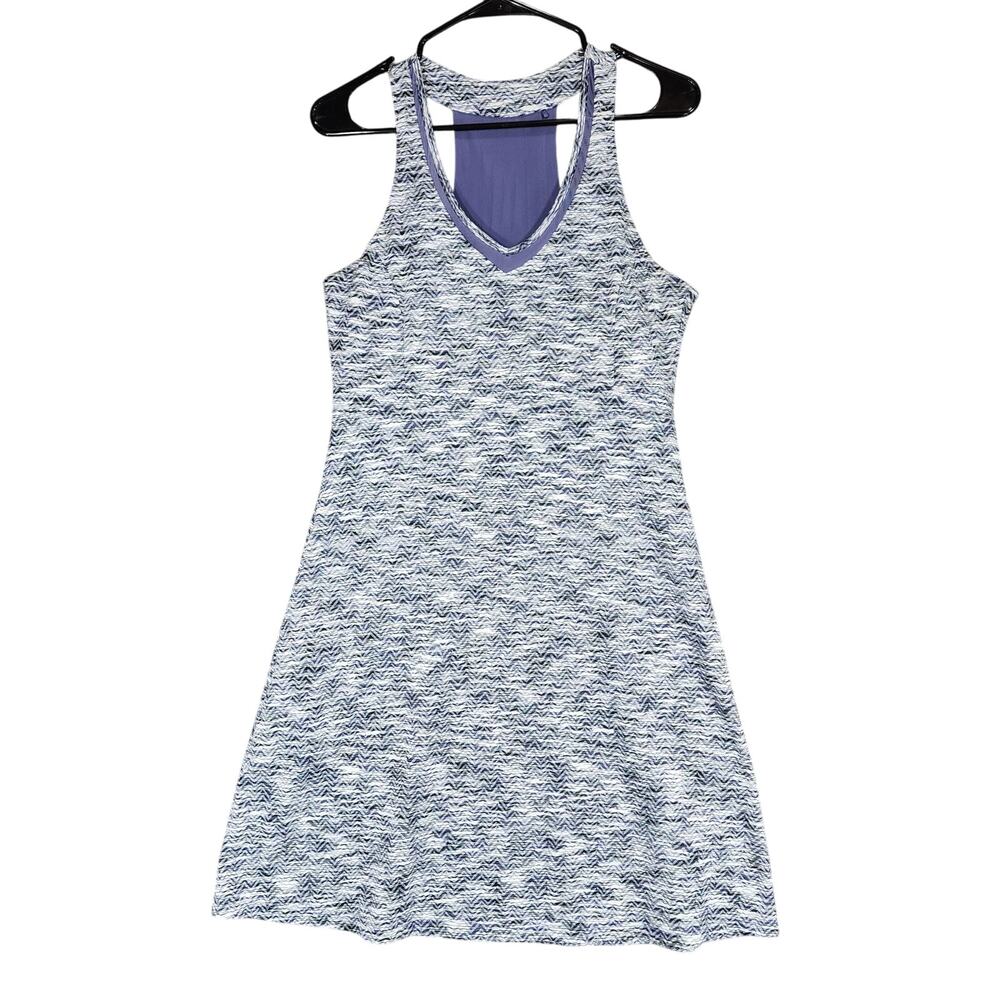 MPG Racer Back Tank Dress sz M Women Space Dye Purple White Performance Athletic